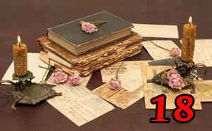 Vintage background with books, photo and candles